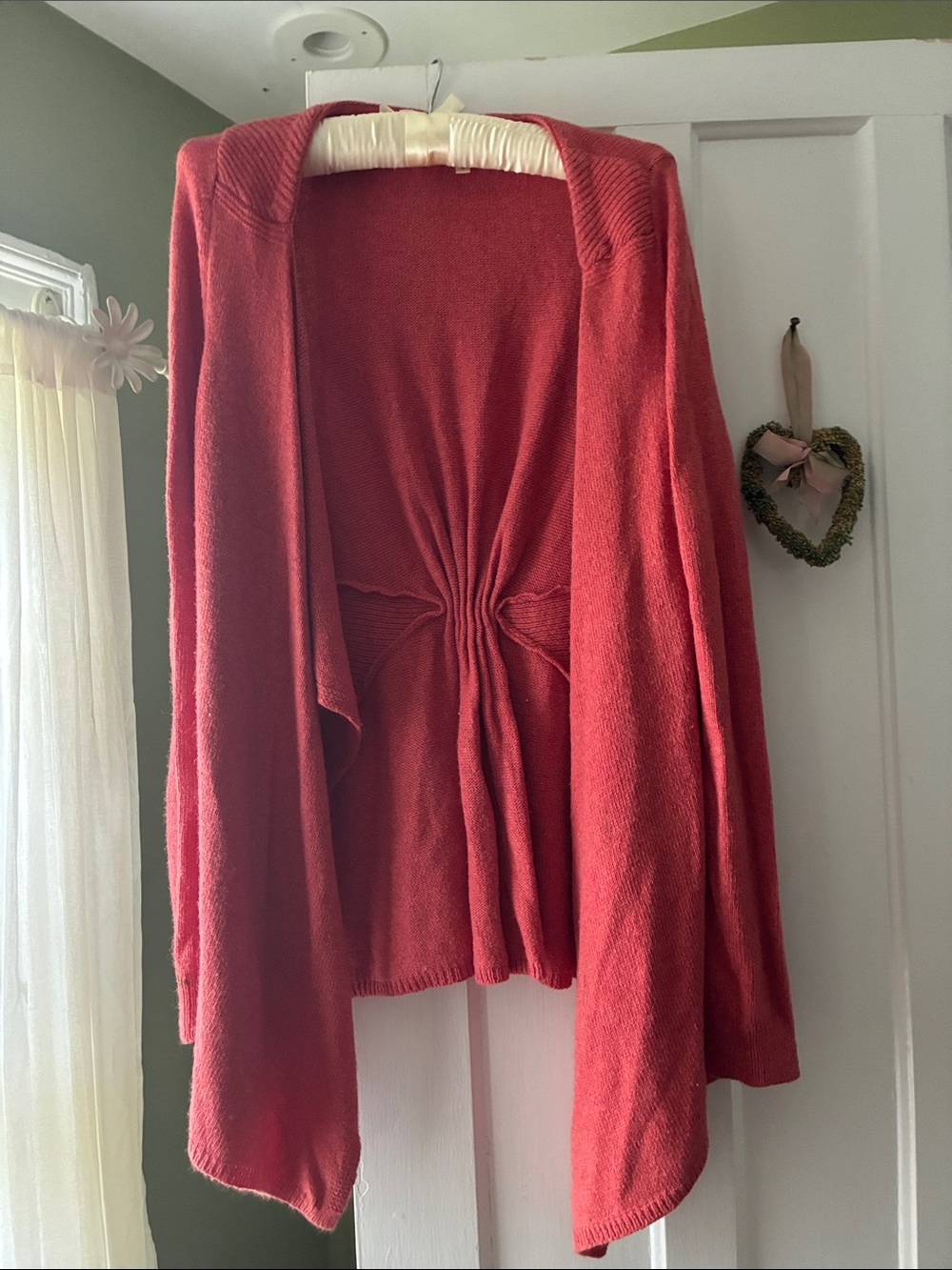 Moth Red Open-Front Knit Cardigan with Cinched Back Detail